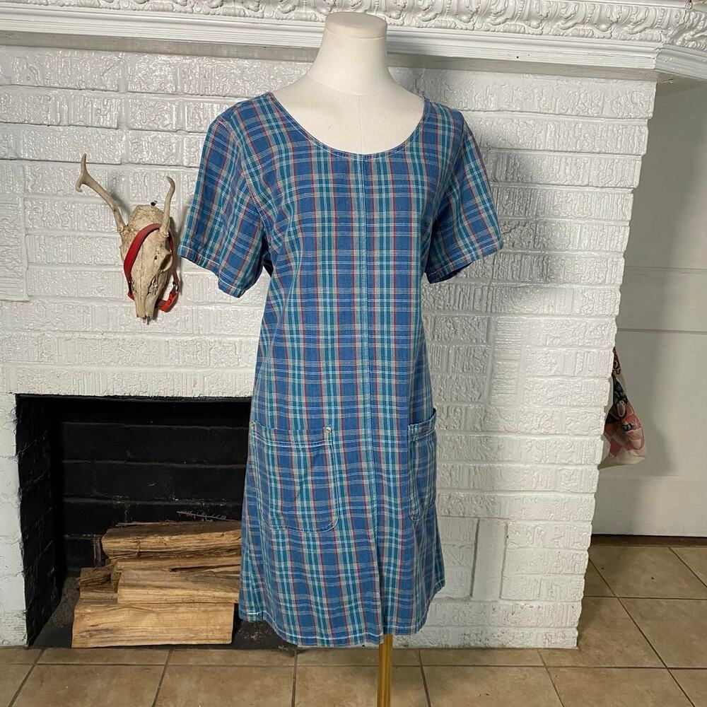 Vintage 90s blue plaid dress